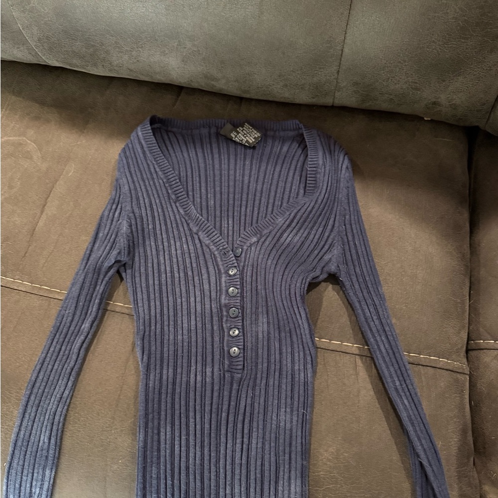 Ribbed Navy Long Sleeve Top